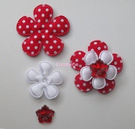 Set bloemen rood met polkadots en flatbacks.